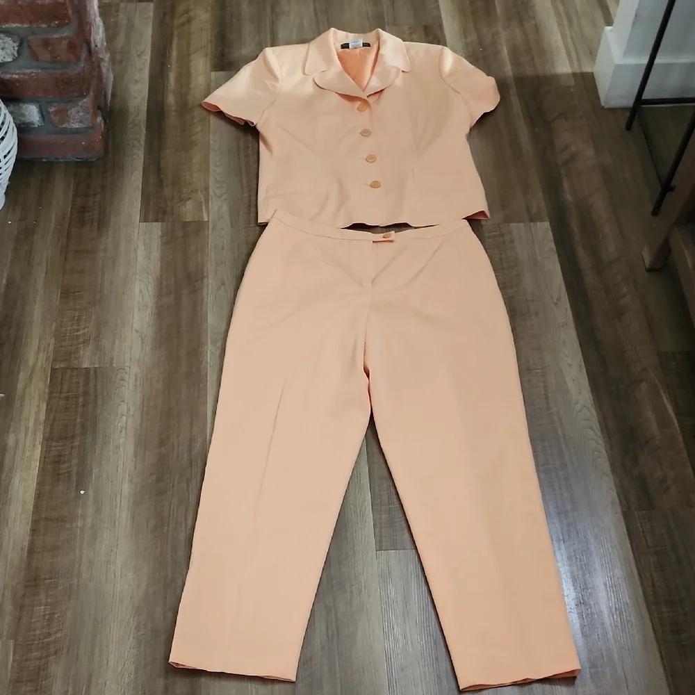 Harve Benard Peach Tailored Set Blazer & Pants Size 16 Vintage Chic Power Suit
